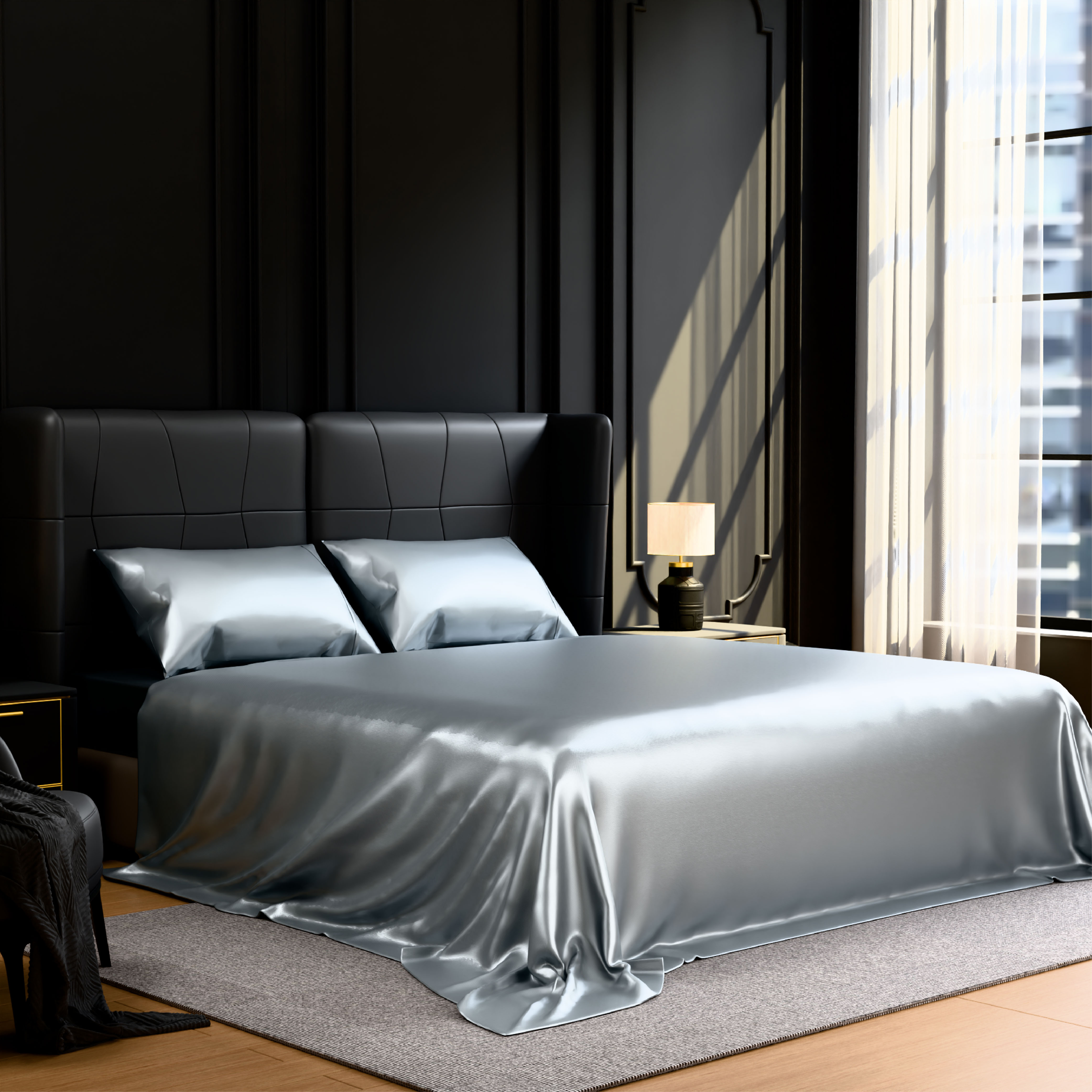Satin Bed Sheets, Full Size Sheets Set, 4 Pcs Silky Bedding Set With 15 Inches Deep Pocket For Mattress (Full, Grey)_voghion.com